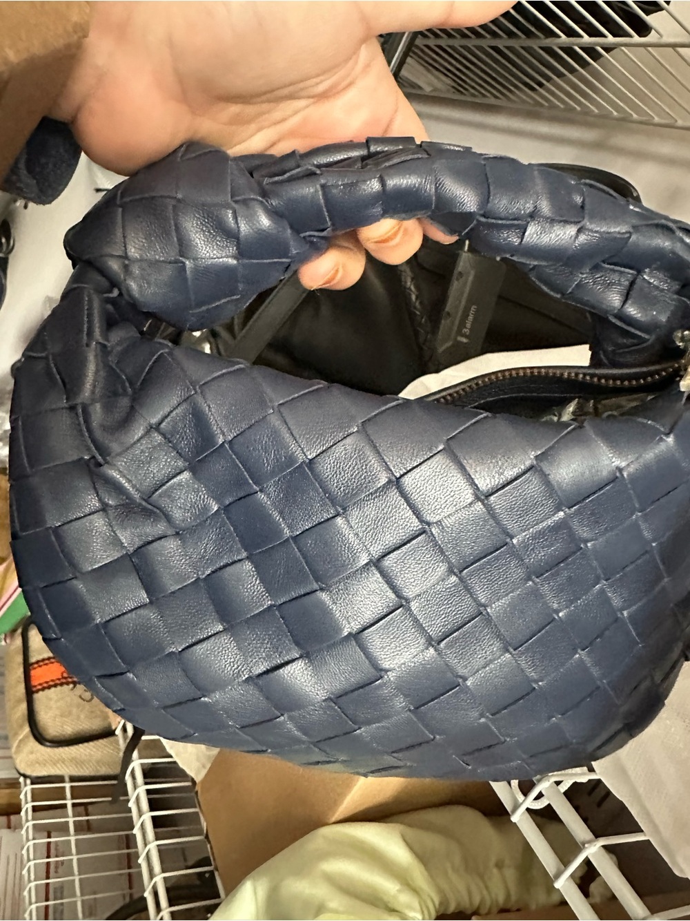 BOTTEGA VENETA Jodie Mini Intrecciato Knot Hobo Bag  Navy Gold hardware